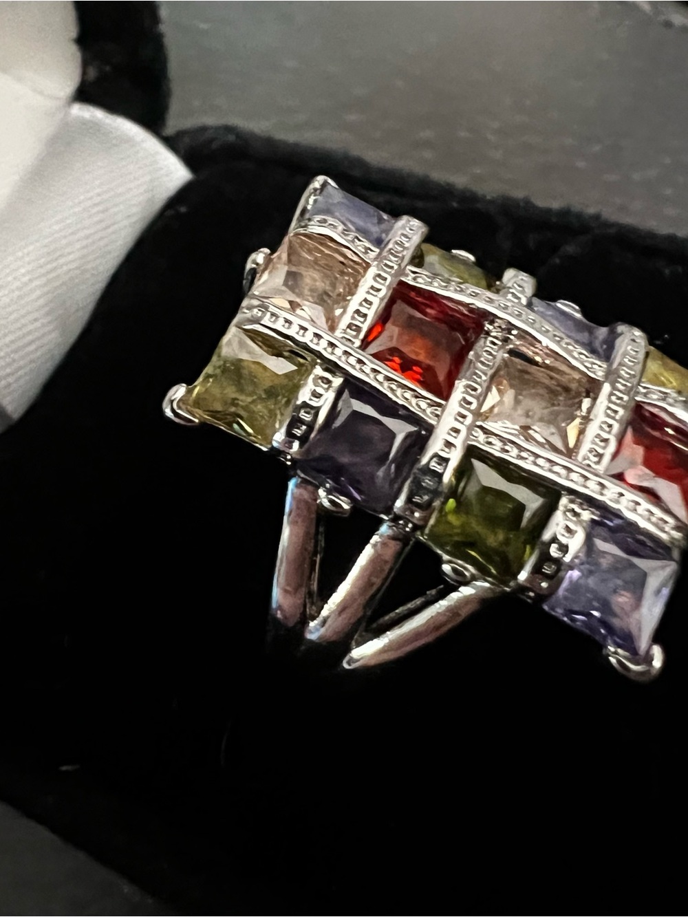 Multi-Gemstone Square Statement Ring - Silver Tone - Picture 2 of 12